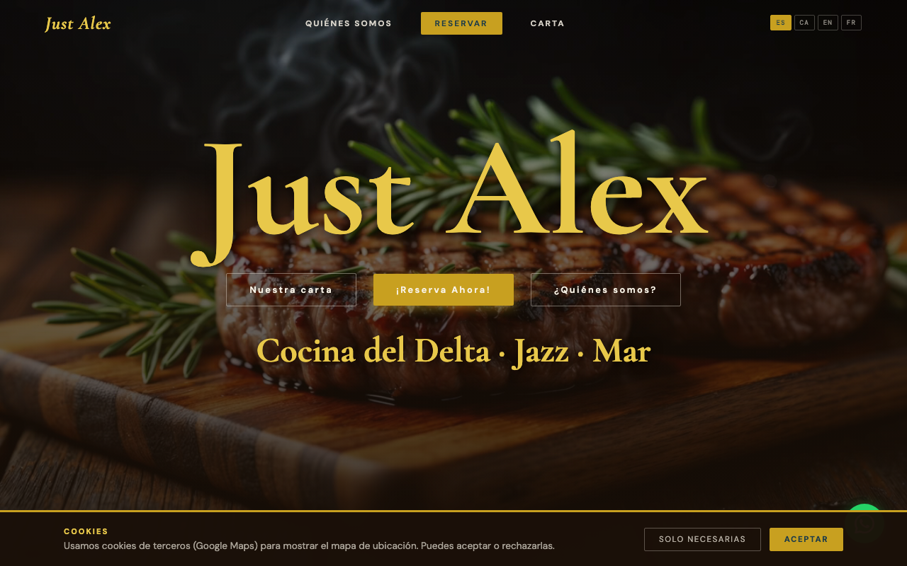 Página de inicio de la web del restaurante JustAlex